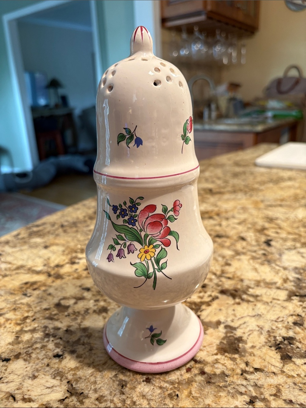Floral Ceramic Pepper Shaker - Pink Trim